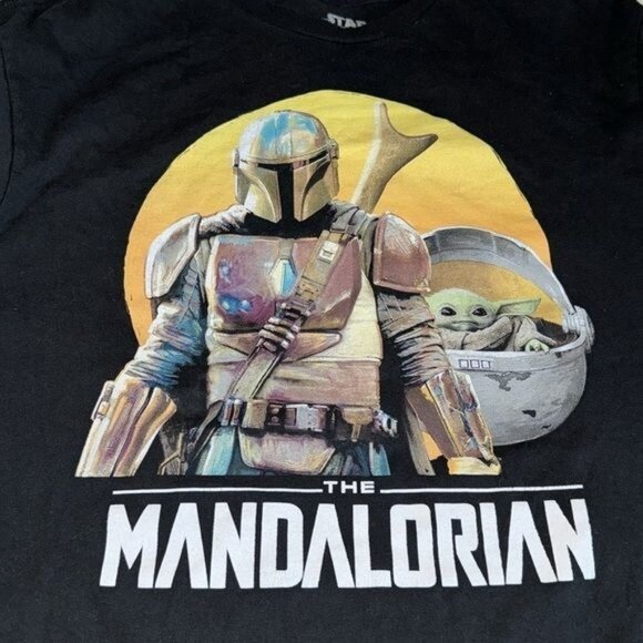 Star Wars The Mandalorian Black Graphic T-Shirt Featuring Din Djarin & Grogu By - Picture 3 of 6